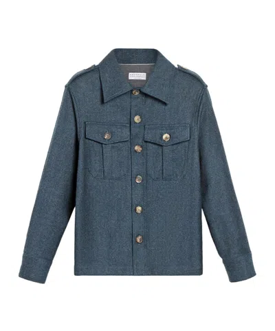 Brunello Cucinelli Kids' Wool Shirt Jacket In Blue