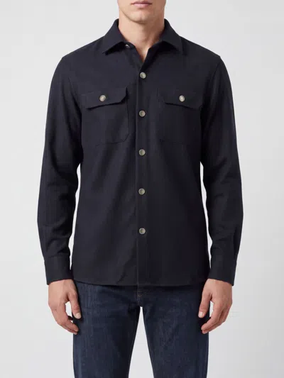 Brunello Cucinelli Wool Shirt Jacket With Patch Pockets And Button Closure In Blue