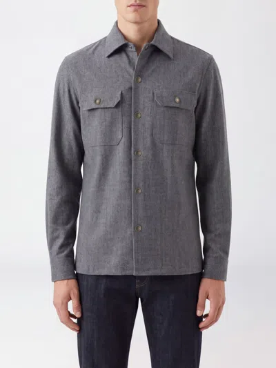 Brunello Cucinelli Wool Shirt Jacket With Patch Pockets And Button Closure In Multi