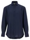 Brunello Cucinelli Herringbone Patterned Cotton-blend Flannel Shirt In Blue