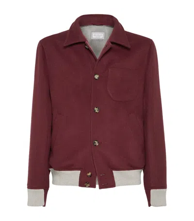 Brunello Cucinelli Wool Shirt-style Bomber Jacket In Purple