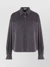 Brunello Cucinelli Wool Shirt With Chest Pockets And Horn Buttons In Blue