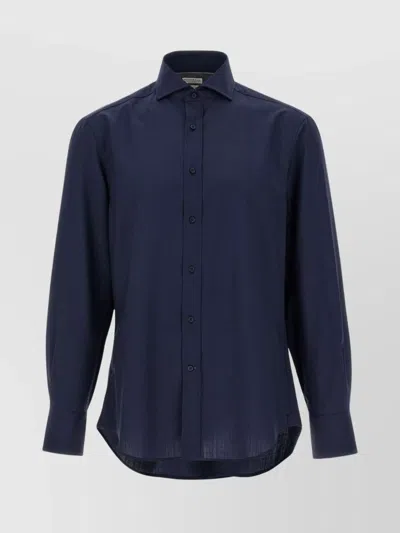 BRUNELLO CUCINELLI WOOL SHIRT WITH LONG SLEEVES AND PLEATED BACK