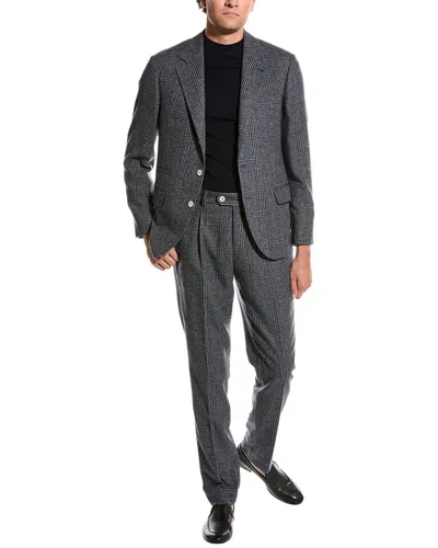 Brunello Cucinelli Checked Two-button Suit In Gray