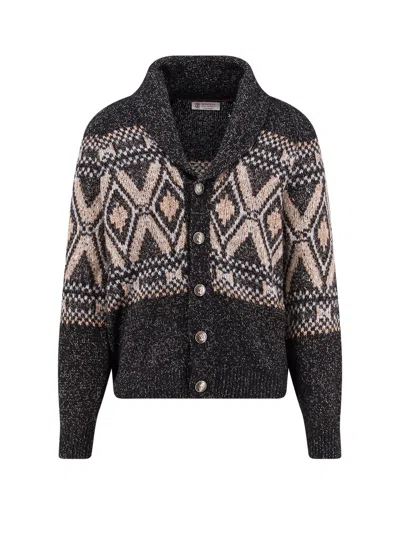 BRUNELLO CUCINELLI WOOL, SILK AND CASHMERE CARDIGAN