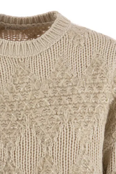 Brunello Cucinelli Wool, Silk And Cashmere Sweater In Neutral