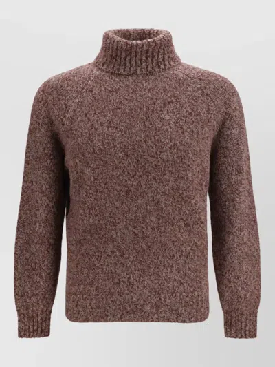 Brunello Cucinelli Wool Silk And Cashmere Turtleneck Sweater In Brown