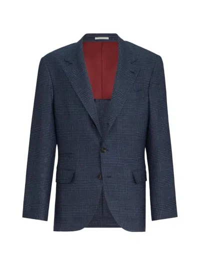 Brunello Cucinelli Prince Of Wales Deconstructed Blazer In Blue
