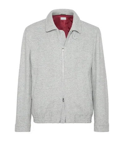 Brunello Cucinelli Wool-silk-cashmere Bomber Jacket In Pearl Grey