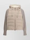Brunello Cucinelli Two-material Puffer Jacket Casual Jackets And Parka Beige In Brown