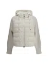 Brunello Cucinelli Two-material Puffer Jacket Casual Jackets And Parka White In Neutral