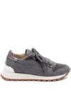 Brunello Cucinelli Textured Lace-up Sneakers In Gray