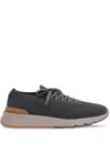 Brunello Cucinelli Leather-trimmed Stretch-knit Sneakers In Gray