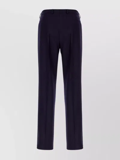 Brunello Cucinelli Wool Straight Leg Trousers With Belt Loops In Blue