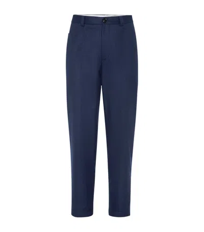 Brunello Cucinelli Wool Straight Suit Trousers In Blue