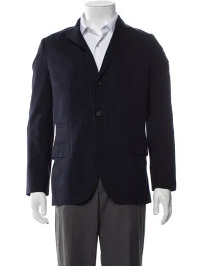 Pre-owned Brunello Cucinelli Wool Striped Blazer In Blue
