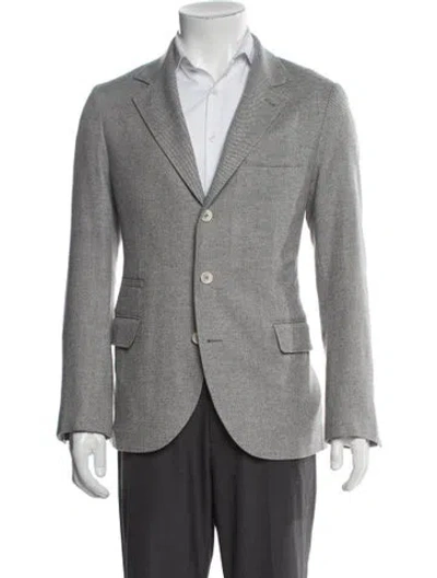 Pre-owned Brunello Cucinelli Wool Striped Peacoat In Gray