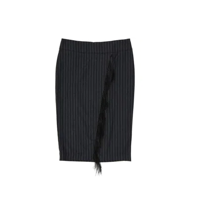 Brunello Cucinelli Wool Striped Skirt Women In Gray