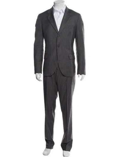 Pre-owned Brunello Cucinelli Wool Striped Two-piece Suit In Gray