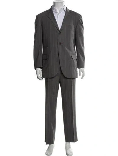 Pre-owned Brunello Cucinelli Wool Striped Two-piece Suit In Gray