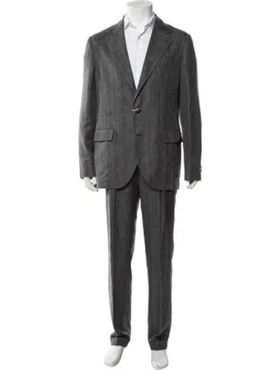 Pre-owned Brunello Cucinelli Wool Striped Two-piece Suit W/ Tags In Gray