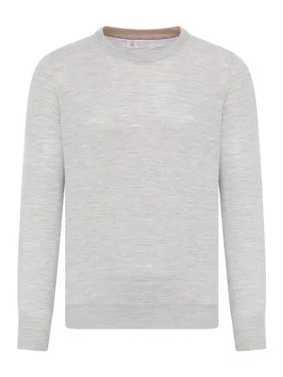 Brunello Cucinelli Men's Wool-cashmere Crewneck Sweater In Light Grey