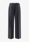 Brunello Cucinelli Women Virgin Wool Trousers With Belt In Gray