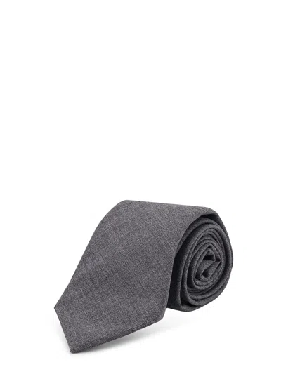 Brunello Cucinelli Wool Logo-label Tie In Black