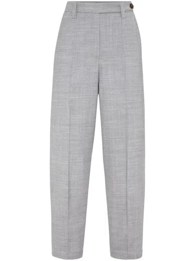Brunello Cucinelli Women's Comfort Virgin Wool Fresco Curved Trousers In Light Grey