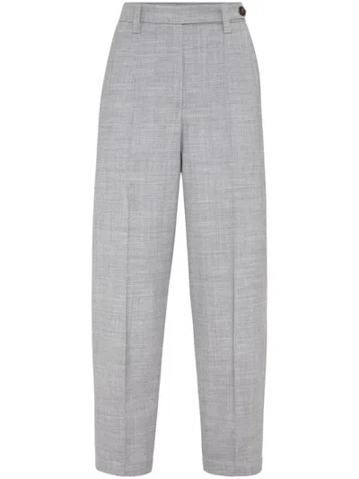 Brunello Cucinelli Tapered-leg Tailored Trousers In Light Grey