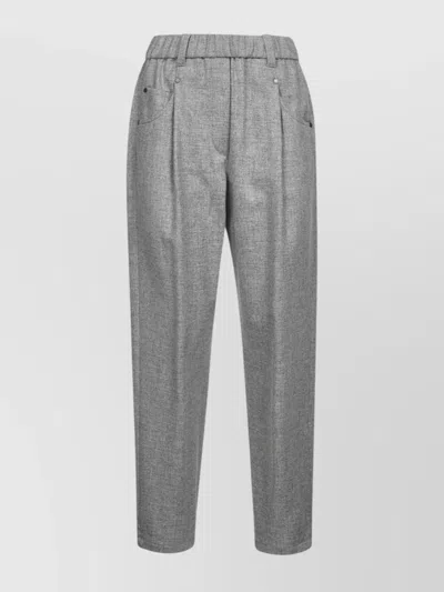 Brunello Cucinelli Wool Trousers With Elastic Waistband And Pleated Front