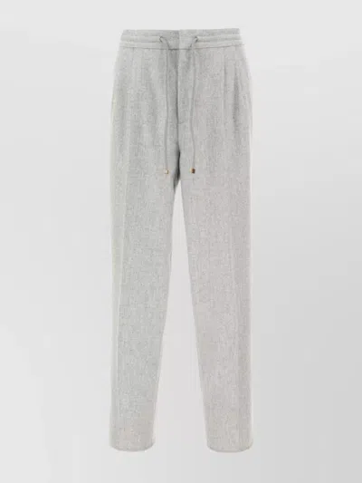 Brunello Cucinelli Wool Trousers With Pleats And Pockets In Pearl Grey