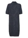 Brunello Cucinelli Textured Mohair Dress High Neck In Blue