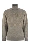 Brunello Cucinelli Geometric Jacquard Turtleneck Sweater In Alpaca, Cotton And Wool In Grey
