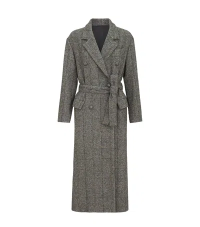 Brunello Cucinelli Wool Tweed Check Trench Coat In Grey