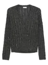 Brunello Cucinelli Wool Blend Sweater With All-over Sequins In Black