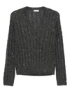 Brunello Cucinelli Wool Blend Sweater With All-over Sequins In Black