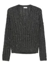 Brunello Cucinelli Wool Blend Sweater With All-over Sequins In Gray