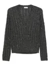 Brunello Cucinelli Wool Blend Sweater With All-over Sequins In Black