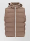 Brunello Cucinelli Men Sleeveless Wool Down Jacket With Detachable Hood In Brown