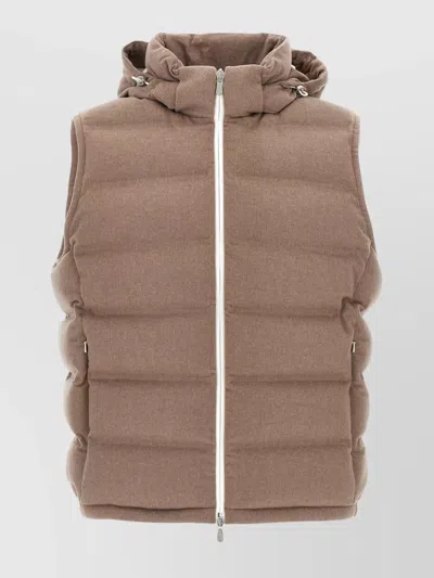 BRUNELLO CUCINELLI WOOL VEST WITH HOOD AND SIDE POCKETS