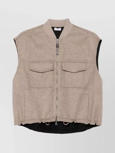 Brunello Cucinelli Wool Vest Zippered Drawstring Hem