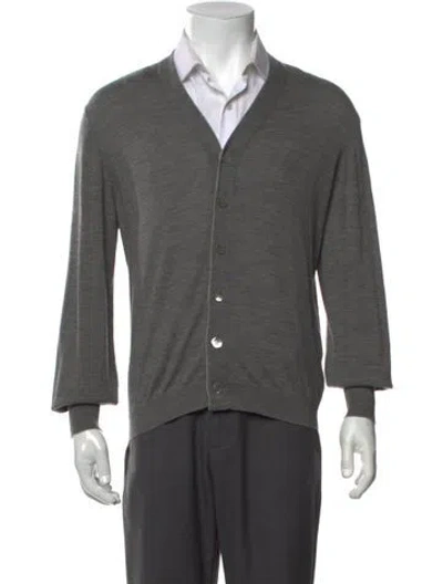Pre-owned Brunello Cucinelli Wool V-neck Cardigan In Grey