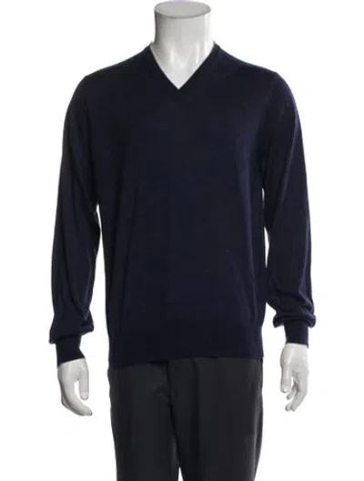 Pre-owned Brunello Cucinelli Wool V-neck Pullover In Blue