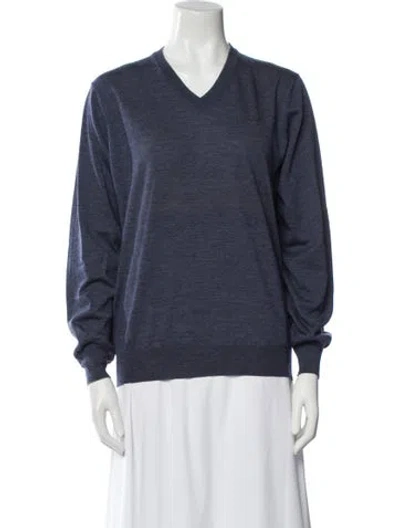 Pre-owned Brunello Cucinelli Wool V-neck Sweater In Blue