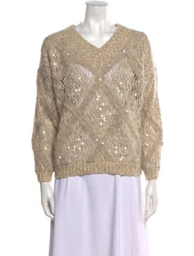 Pre-owned Brunello Cucinelli Wool V-neck Sweater In Neutral