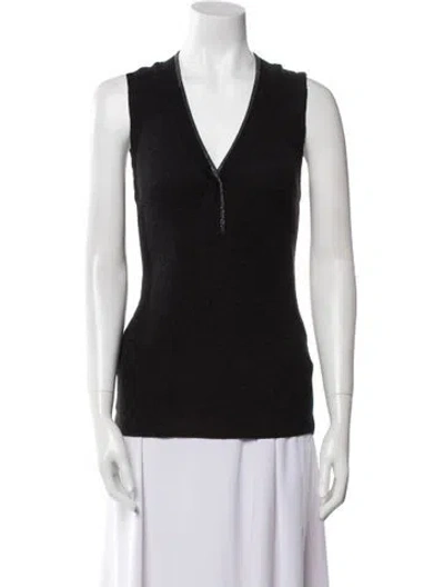 Pre-owned Brunello Cucinelli Wool V-neck Top In Black