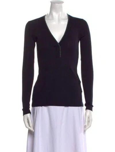 Pre-owned Brunello Cucinelli Wool V-neck Top In Blue