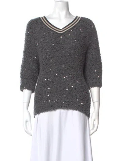Pre-owned Brunello Cucinelli Wool V-neck Top In Gray