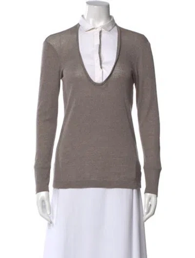 Pre-owned Brunello Cucinelli Wool V-neck Top In Neutral